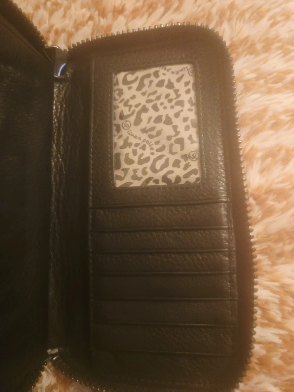 Linea Pelle Black Leather Zip Around Organizer Wallet Leopard Print NWOT Mint